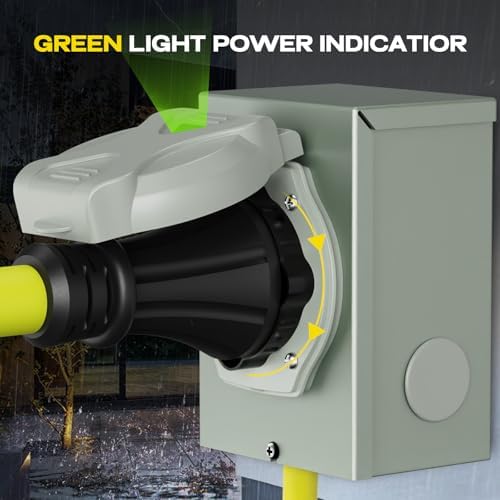 50 Amp Generator Power Inlet Box, NEMA SS2-50P for 3 Prong Generator Cord, 125/250 Volt, 12500 Watts, Weatherproof, Outdoor Use, ETL Listed