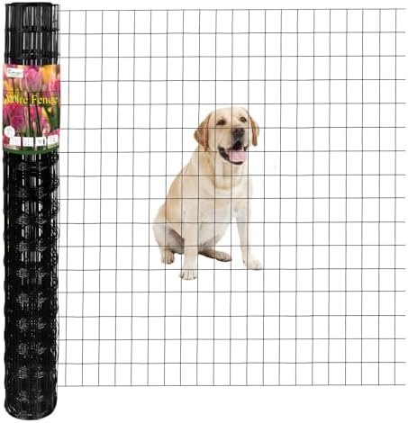 Black PVC Coated Welded Wire Fence 48 Inch x 25 Foot, 2 Inch x 3 Inch 16GA, Garden Border Fencing Roll Vinyl Coating Metal Wire Mesh for Yard Vegetable Plant Protection Poultry Netting