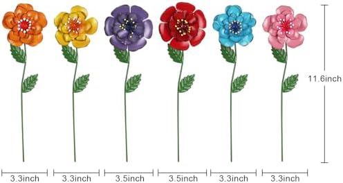 hogardeck Garden Decor for Outside, Set of 6 Metal Flowers Decorative Garden Stakes for Spring Decor, Yard Art Garden Decorations for Outdoor Lawn Porch Pathway Patio (Multi-Color)