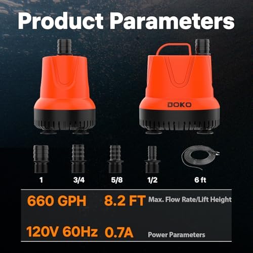 Small Submersible Water Pump, 660GPH Pond Pump with 6FT Power Cord and Handle, Ultra Quiet Pool Pump with 4 Nozzles and 4 Suction Cups, Drain Pump for Bathtub Pool Fish Tank