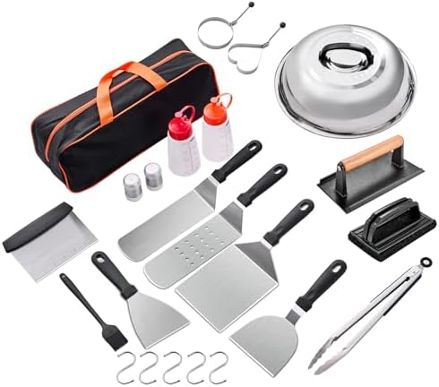 24Pcs Griddle Accessories Kit, Flat Top Grilling Accessories for Blackstone and Camp Chef, Perfect Grill Spatula Set Tools, Basting Cover, Scraper for Outdoor Barbecue (24 PCS Accessories KIT)