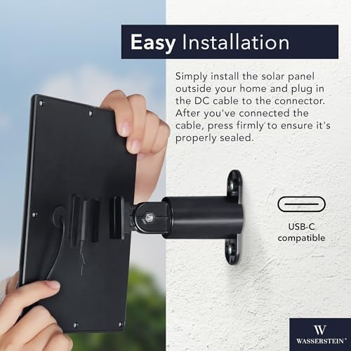 Wasserstein Solar Panel Compatible with Ring Spotlight Cam Plus/Pro/Battery, and Ring Stick Up Cam Battery - Includes Barrel Plug with USB C Adapter - 2W 5V Charging (1 Pack, Black)