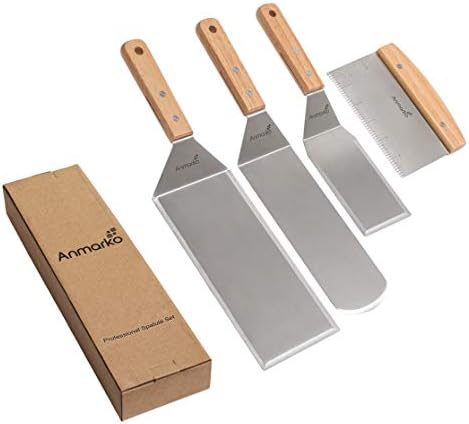 Stainless Steel Metal Spatula Set - Teppaniyaki Spatulas - Griddle Scraper Flat Spatula Pancake Flipper Hamburger Turner - Metal Utensil great for BBQ Grill Flat Top Cast Iron Griddle Accessories