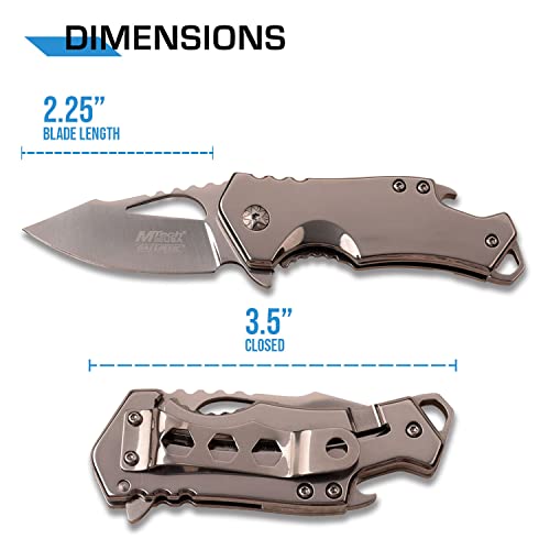 MTech USA – Spring Assisted Folding Knife – Mirror Polished Fine Edge Stainless Steel Blade and Handle, Bottle Opener, Pocket Clip, Tactical, EDC, Self Defense- MT-A882SCH