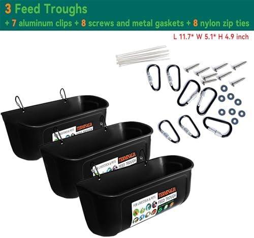 3 Pack Duck Chicken Poultry Hanging Fence Feeder | 8 Quarts in Total | Black|A Free Feed Scoop Included