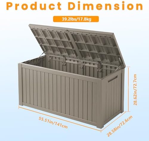 200 Gallon Lockable Resin Deck Box, Waterproof & UV-Resistant Outdoor Storage Box for Outdoor Cushion Storage, Garden Tools & Pool Accessories Storage, Gray