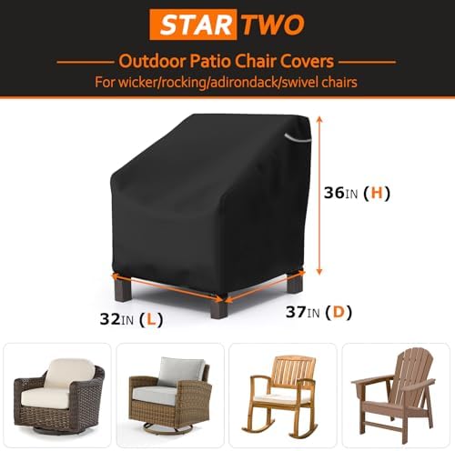 STARTWO Patio Outdoor Chair Covers, Outdoor Furniture Covers Waterproof adapter for Lawn Lounge Seat, Wicker, Swivel, Adirondack, Rocking Chairs, 32"Lx 37" W x 36"H inch, Black