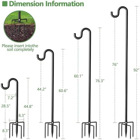 92" Shepherds Hooks for Outdoor, Extra Thick Bird Feeder Pole with 5 Prong Base, Adjustable Shepards Hook for Garden, Weddings, Hanging Plant