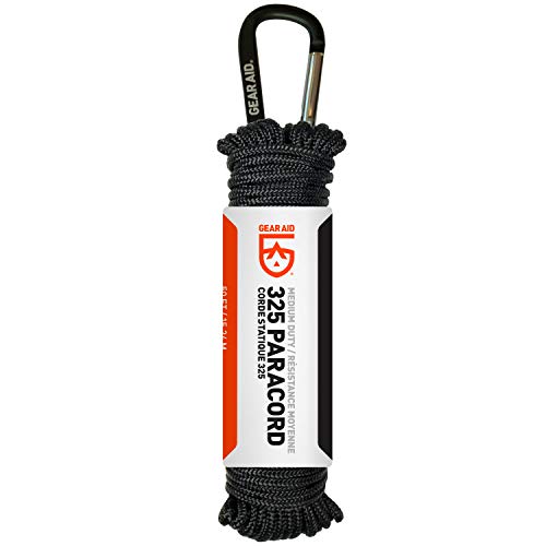 GEAR AID 325 Paracord and Carabiner, Utility Cord for Camping and Hiking,, Nav Green, 50 ft