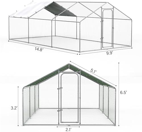 Chicken Coop Large Metal Chicken Run Walk-in Poultry Cage Heavy Duty Chicken Hen House for Yard with Waterproof and Anti-UV Cover for Outdoor Farm Use