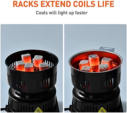 Electric Stove Coconut Charcoal Starter - ETL Approved Hot Plate Durable Faster Coal Burner 120V~600W with Detachable Handle Stainless Steel Grill & Rack Smart Heat Control Long Cable for BBQ Kitchen