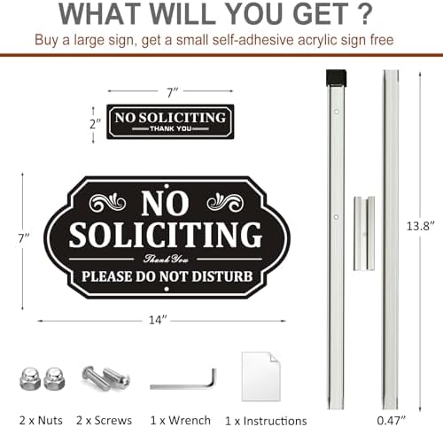 Heavy-Duty Metal No Soliciting Sign for House, 14" X 7" Aluminum No Soliciting Yard Sign with Stake for Home, Outdoor, Weather-Resistant, Non-Fading