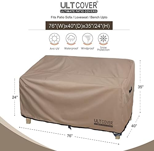 ULTCOVER Waterproof Outdoor Deep Seat Sofa Bench Cover 76W x 40D x 35H inch Patio Furniture Couch Cover