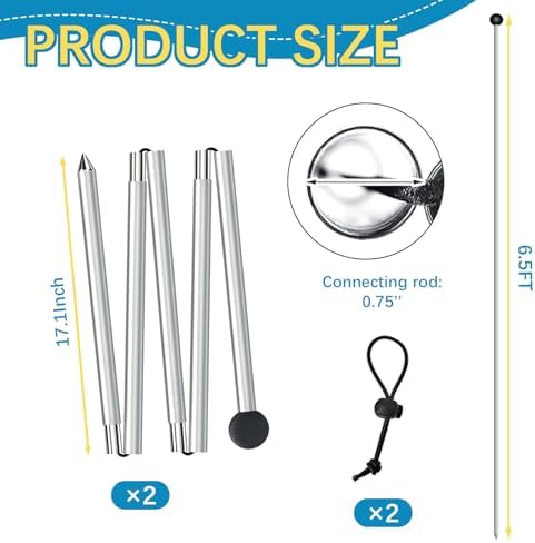 UMARDOO Family Beach Tent Extra Replacement Aluminum Foldable Poles, Portable Telescoping Tent Poles for Awnings Canopy (6.5FT)