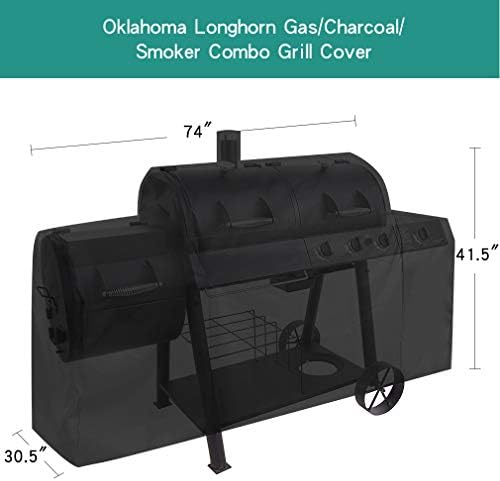 Stanbroil Grill Cover Replacement for Oklahoma Joe's 8899576 Longhorn Grill Combo, Outdoor Charcoal/Smoker/Gas Combo Grill Cover, Offset Smoker Cover, All Weather Protection, Black