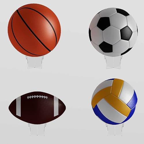 HEMYLU Acrylic Large Ball Stand Holder 4.7x2.6 Inch, 2-Pack Display Stand for Football Basketball Soccer, Clear Volleyball Rugby Case Rack