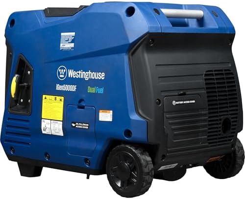 Westinghouse 5000 Peak Watt Super Quiet Dual Fuel Portable Inverter Generator, Remote Electric Start, Gas & Propane Powered, RV Ready 30A Outlet, Parallel Capable, Blue/Black