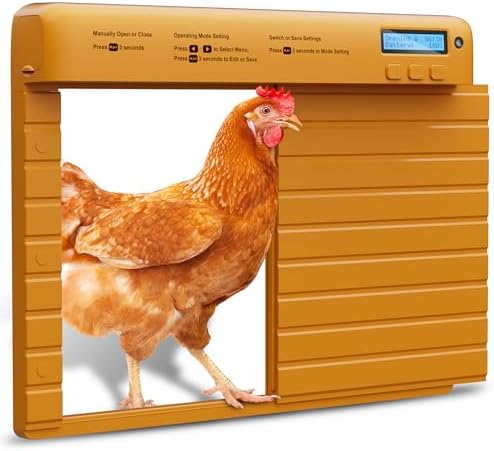 Automatic Chicken Coop Door Battery Powered with Timer & Light Sensor, LCD Display Chicken Coop Door with Timer & Light Sensor, Auto Chicken Door with Anti-Pinch Feature