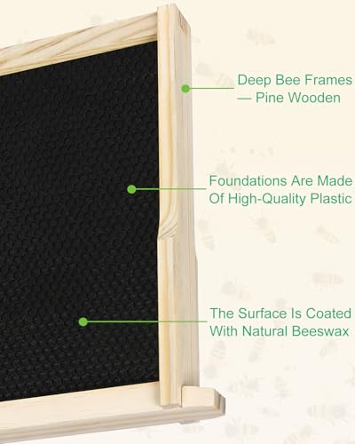 vensovo 10 Pack Bee Frames Deep - Bee Hive Frames and Wax Foundations Black Beehive Frams