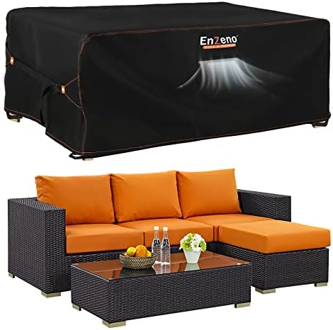 Enzeno Patio Furniture Set Cover, Outdoor Sectional Sofa Couch Set Covers Waterproof, Garden Dining Table Chair Set Cover Outside Rectangular Heavy Duty Weatherproof 90" L x 65" W x 28" H Black