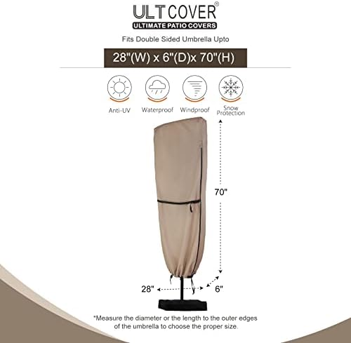 ULTCOVER Patio Parasol 600D Waterproof Outdoor Market Extra Large Umbrella Cover - Fits Double-Sided Umbrella 13-15 Feet