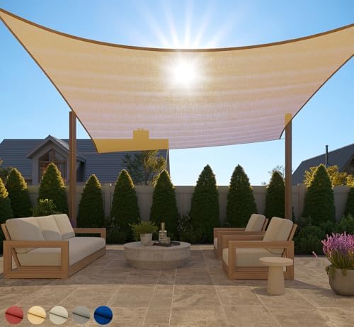 GORILLA GRIP Heavy Duty Sun Shade, UV Protection Fade Tear and Rust Resistant Rectangle Sunshade Canopy, Curved Edges Blocks Sunlight, Breathable Sail, Outdoor Patio, Lawn Garden 12x12 FT Sand