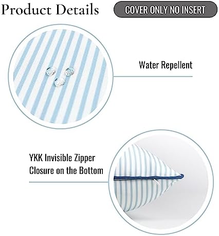 Hofdeco Premium Coastal Hampton Style Patio Indoor Outdoor Pillow Cover Only, 20"x20" Water Resistant for Backyard, Couch, Blue Stripe