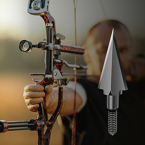 SUNYA Broadheads 100 Grain Steel Archery Arrow Tips for Compound, Recurve Bow & Crossbow, Traditional Screw-in Arrow Heads for Arrows, Pack of 12 in a Storage Case