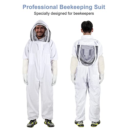 Bee Suits for Men Women,Bee Keeper Suite with Beekeeping Gloves,Beekeeping Suit with Veil Hood,Fully Body Sturdy Beekeeper Suite,Suitable for Professional Beekeepers and Beginners(X-Large)