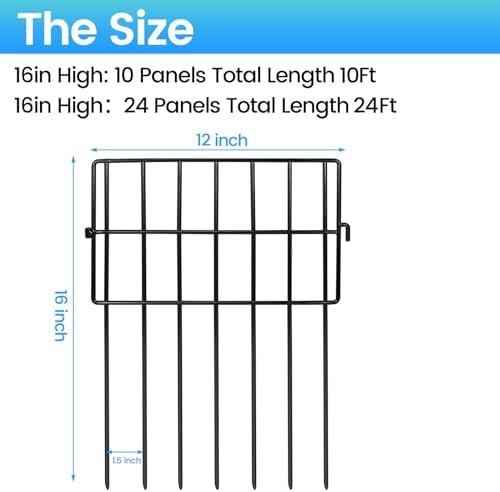 22 Pack Animal Barrier Fences, 1.5" Gap No Digging Garden Fence Panels, Metals Black Deterrent Fence for Dogs Rabbits, Decorative Fence for Outdoor Landscape Patio Total 22 ft(L)×16 in(H)