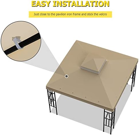10'x10' Replacement Canopy Top Cover Only for Gazebo, Double Tiered Gazebo Covers for Outdoor Patio Garden Canopy Upgraded 2025 (Khaki)