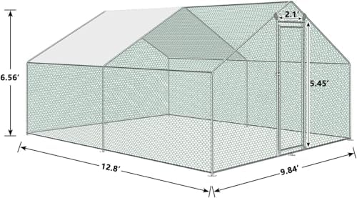 HITTITE Large Metal Chicken Coop with Run, 12.8 x 9.84 x 6.56 ft Walk in Poultry Cage Chicken Run Pen, Outdoor Chicken Runs for Yard with Waterproof & Anti-UV Cover