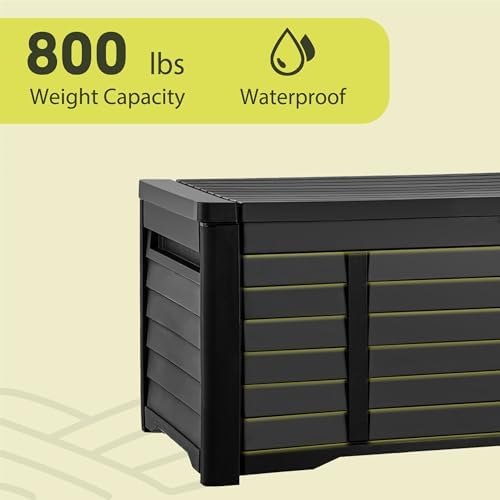 YITAHOME 120 Gallon Large Outdoor Storage Deck Box, Waterproof Cushion Storage Bench with Lockable Lid for Patio, Pool Supplies, Garden Tools, Resin, Black