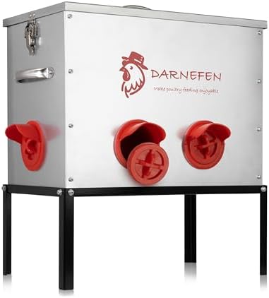 Automatic Chicken Feeder Rat Proof - 40lb 6 Ports Large Capacity Metal Poultry Feeder with Legs and Lids - Galvanized Chicken Feeder for Hen Coop