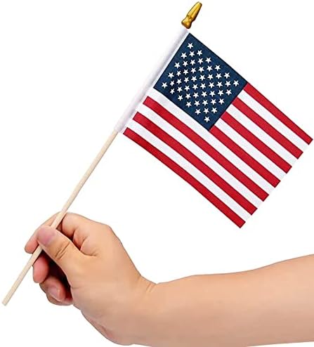 100 Pack Small American Flags on Stick, 4x6 Inch Small US Flags/American Flags for Outside, Mini Hand Held Stick with Kid-Safe Spear Top,Fourth Of July Flags,Independence Day,Patriotic Holiday Yard Patio Decor,4th of July Decorations