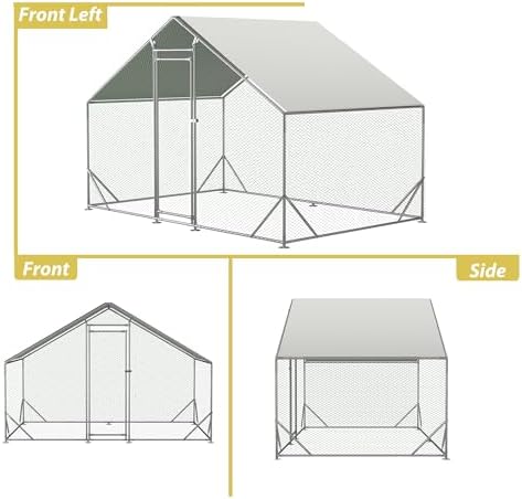 Metal Chicken Coop 10x6.6x6.56ft Walk-in Poultry Cage for 5/10 Chickens Chicken Run Hen Rabbit Duck House with Waterproof Cover for Outdoor Farm Use