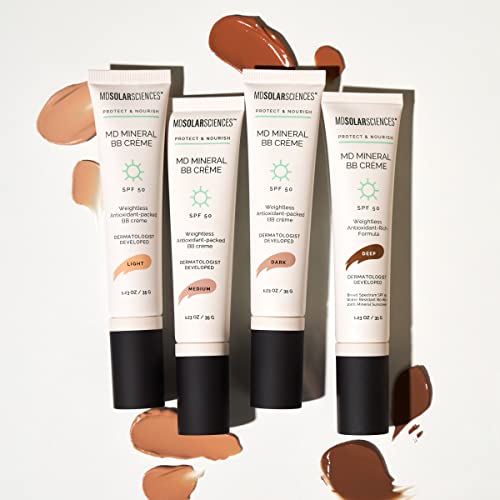 MDSolarSciences MD Mineral BB Crème SPF 50 – Beauty Balm Sunscreen for Face - Vegan Broad Spectrum UV Protection – Blendable Tinted Cream – Smooth, Natural Matte Finish, Medium, 1.23 Oz