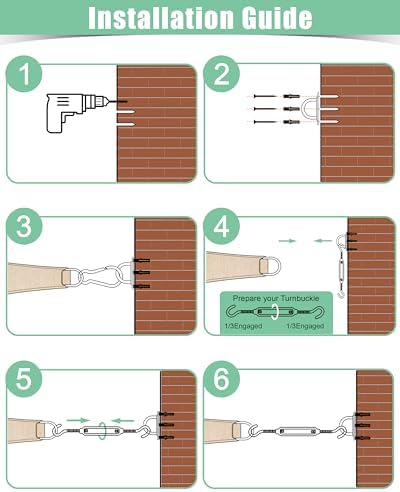 Sun Shade Sail Hardware Kit: 6 Inch Stainless Steel Sun Sail Hardware Kit for Triangle & Rectangle Shade Sail Canopy Installation, 44 Pcs Sunshade Hardware for Sun Shades Outdoor Patio Garden Backyard