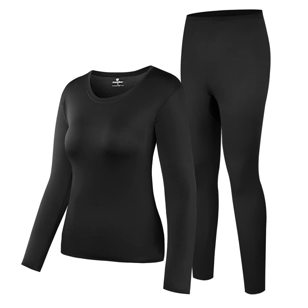 HEROBIKER Women's Thermal Underwear Set, Ultra Soft Thermal Shirt Long Johns with Fleece lined - Winter Base Layer Sets(L, Black