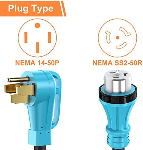 UL Listed 50 Amp 25 Feet Generator Extension Cord, NEMA 14-50P Male to SS2-50R & CS6364 STW 6/3+8/1 AWG 125/250V Generator Power Cord Twist Lock Connectors for Generator to House