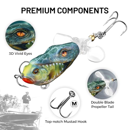 HANDING 3PCS Plopper, Bass Fishing Lure for Freshwater and Saltwater, Floating Topwater Lure, Mustad Hook, Angler's Gift, for Pike Catfish, 1/2oz, 3/4oz and 1oz