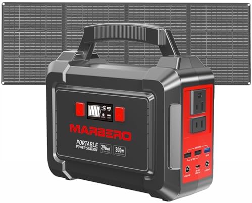 MARBERO Solar Generator 296Wh Portable Power Station with Solar Panel 60W Included Solar Power Bank with AC Outlets 300W Pure Sine Wave with Foldable Solar Panel Set for Camping Home Outdoor Emergency