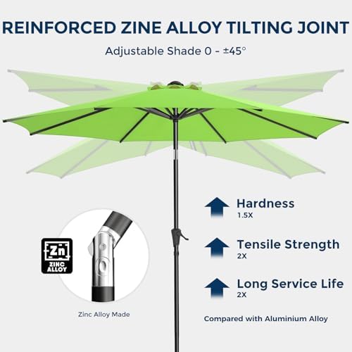 HOMSHADE 9ft Outdoor Patio Umbrella - Market Table Pool Deck Umbrella UPF50+ UV Protection with Push Button Tilt, Crank and 8 Sturdy Ribs (Apple Green, No base)
