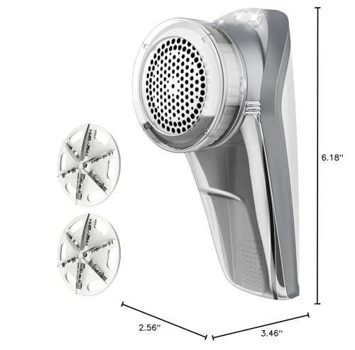 MR.SIGA Fabric Shaver and Lint Remover, Battery Operated Portable Lint Shaver with LED Lights, 2 Replaceable 6-Leaf Blades, Cream/Gray