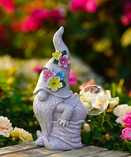 Solar Gnome Statue for Garden Decor: Outdoor Sculpture for Yard Lawn Porch Balcony Patio - Ideal Gift for Lover Mom Women Grandma