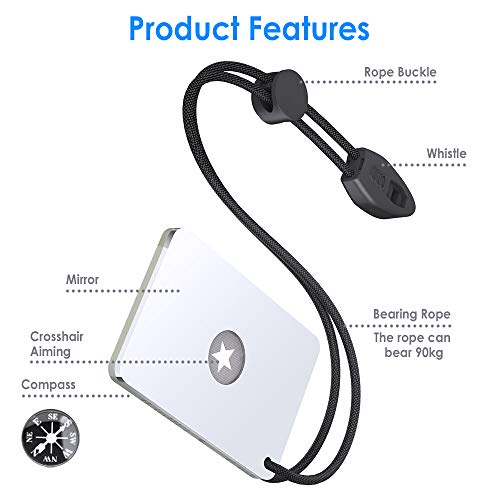 Luca Elf Aid Signal Mirror Survival Military Grade,Hiking SOS cry for Help Camping Mirror 2 x 3 in,Compass,Whistle (1 PCS)