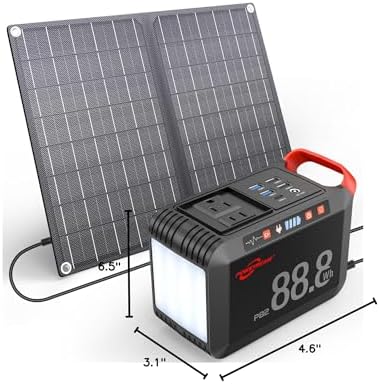 POWSTREAM 80W Solar Powered Generator with Panels 21W Included, 88.8Wh Lithium Battery Portable Power Station with AC Outlet 120W Peak Fast Charging 110V for Camping Outdoor Home Backup Backup RVs