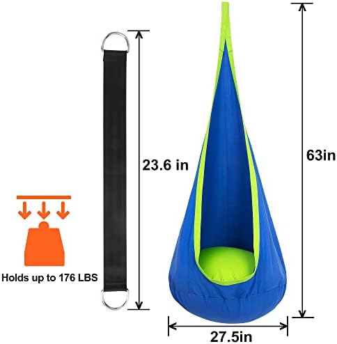 Y- STOP Kids Pod Swing Seat, Hanging Hammock Chair with Inflatable Pillow, Sensory Swing Chair with Pocket for Outdoor and Indoor, Max 176Lbs (Blue and Green)