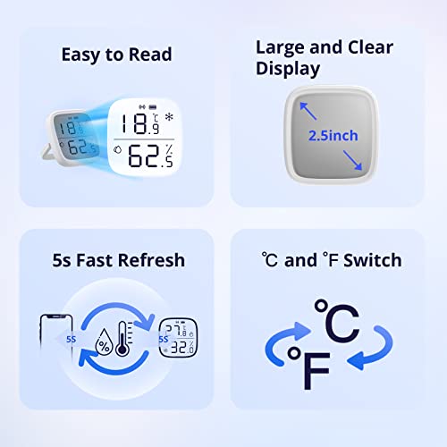 SONOFF Zigbee Indoor Temperature Humidity Sensor, SNZB-02D LCD Wireless Smart Thermometer Hygrometer, Compatible with Alexa & Google Home for Remote Monitoring and Home Automation, 2-Pack