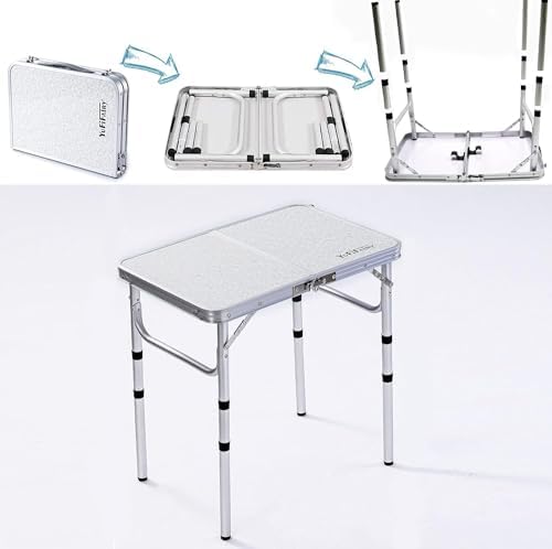 Small Folding Table Portable, 24''L x16''W Foldable Camp Table with 3 Adjustable Height, Indoor Outdoor Lightweight Aluminum for Outdoor Cooking Picnic, (3 Heights)